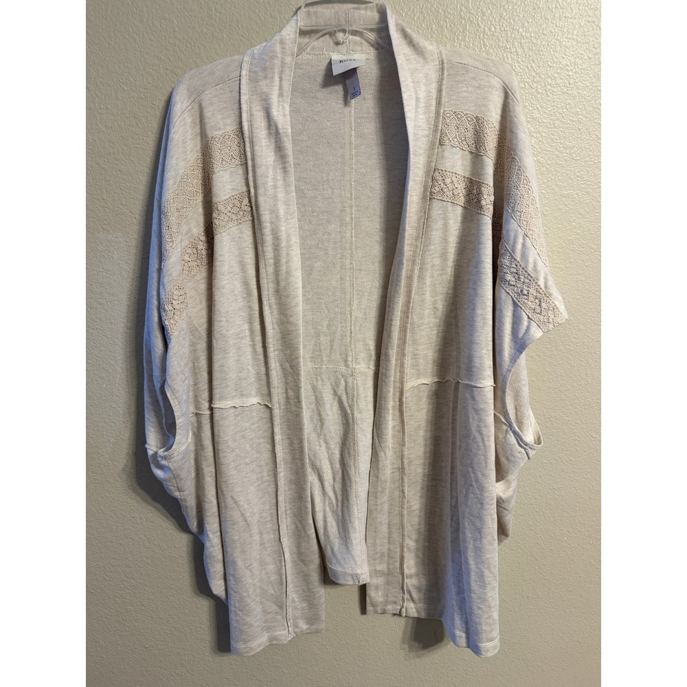 Knox Rose Oatmeal Crochet Lace Trim Open Front Cardigan Sweater Womens Size 1